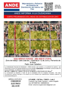 Anuncian corte programado de energía eléctrica para este miércoles en Pedro Juan Caballero