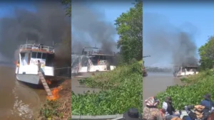 Incendio afecta al barco hotel Bakana en aguas del río Paraguay