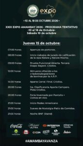 EXPO AMAMBAY 2026: CONOCÉ LA AGENDA PARA ESTE JUEVES 15 DE OCTUBRE